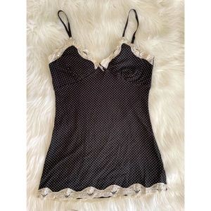 Energie-Camisole Black and Ivory Polka Dot V-Neck Tank Top